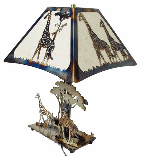 Hand-Forged Giraffe Table Lamp – Rustic Metal Wildlife Decor – Unique Heated Finish | Made in USA Knights Home Decor  item
