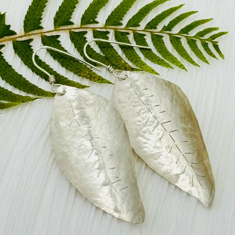 Hand Forged Sterling Silver Leaf Earrings – Lightweight Artisan Jewelry | Made in USA Janecka 