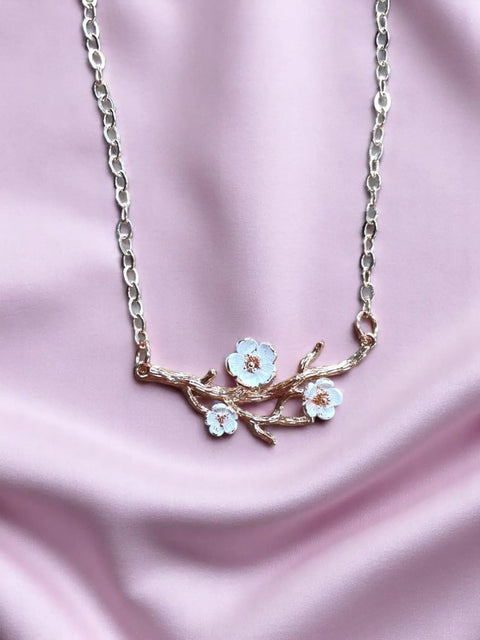Hand-Painted Dogwood Blossom Branch Pendant Necklace – Adjustable Length with Lobster Clasp | Made in USA Michelle Marie Boutique  Necklaces