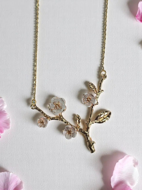Hand-Painted Dogwood Blossom Branch Pendant Necklace – Adjustable Length with Lobster Clasp | Made in USA Michelle Marie Boutique  Necklaces