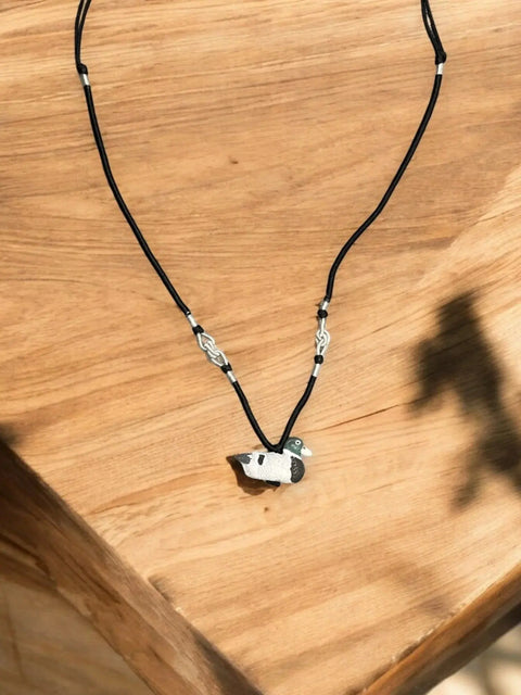 Hand-Painted Duck Charm Necklace, Black Cord Necklace Michelle Marie Boutique  Necklaces