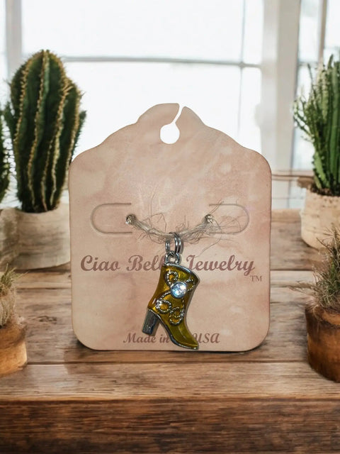 Hand-Painted Gold Boot Charm Necklace – Adjustable Silver Chain Accessory | Unique Gift | Made in USA Michelle Marie Boutique  Charm