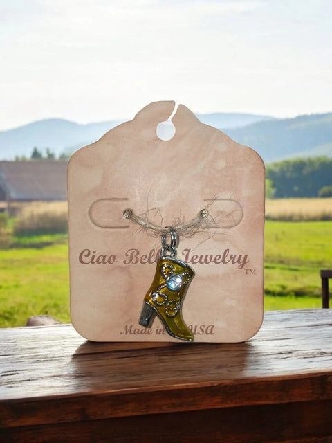 Hand-Painted Gold Boot Charm Necklace – Adjustable Silver Chain Accessory | Unique Gift | Made in USA Michelle Marie Boutique  Charm