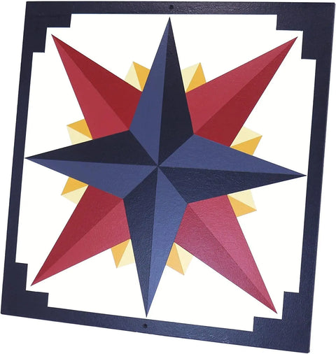 Hand-Painted Mariner's Compass Barn Quilt – Rustic Outdoor Wall Decor | Made in USA Amish Toy Box  Lawn & Patio