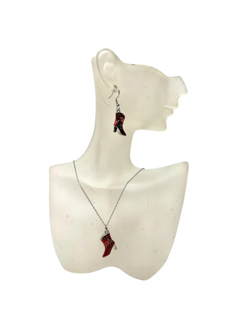 Hand-Painted Red Boot Earrings and Necklace Set – 18 Inch Stainless Steel Chain | Made in USA Michelle Marie Boutique  Jewelry Sets
