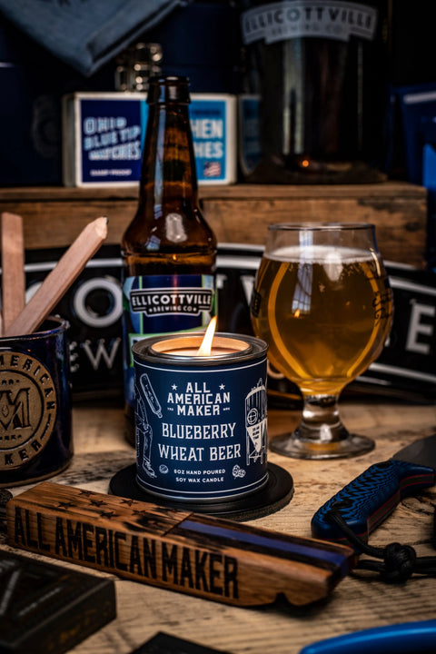 Hand Poured Blueberry Wheat Beer Scented Soy Candle 8 Oz – Craft Beer Aroma | Made in USA All American Maker 