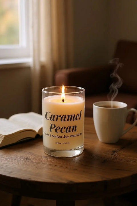 Hand-Poured Caramel Pecan Soy Candle 4.9 oz – Natural Coconut Apricot Scent | Made in USA Bath Bums  Candles