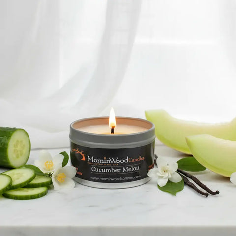 Hand-Poured Cucumber Melon Soy Tin Candle 7 oz – Clean Aromatherapy Scent – MorninWood Candles | Made in USA MorninWood Candles  Candles