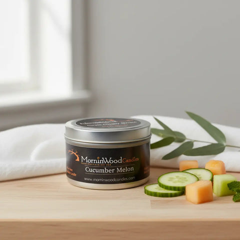 Hand-Poured Cucumber Melon Soy Tin Candle 7 oz – Clean Aromatherapy Scent – MorninWood Candles | Made in USA MorninWood Candles  Candles