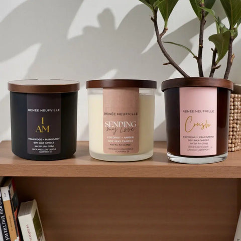 Hand-Poured Love Scented Candle Trio – Coconut Amber, Patchouli Palo Santo, Teakwood Mahogany | Made in USA Wick and Glow Candle Company™  Candles