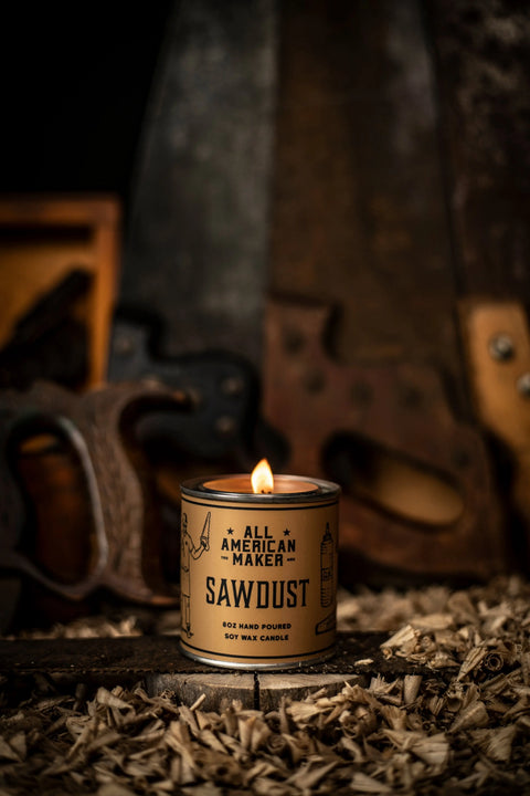 Hand-Poured Sawdust Scented Soy Wax Candle 8 Oz – Rustic Woodshop Scented Home Fragrance | Made in USA All American Maker  Candle