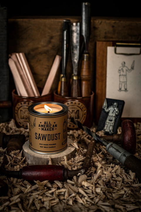 Hand-Poured Sawdust Scented Soy Wax Candle 8 Oz – Rustic Woodshop Scented Home Fragrance | Made in USA All American Maker  Candle
