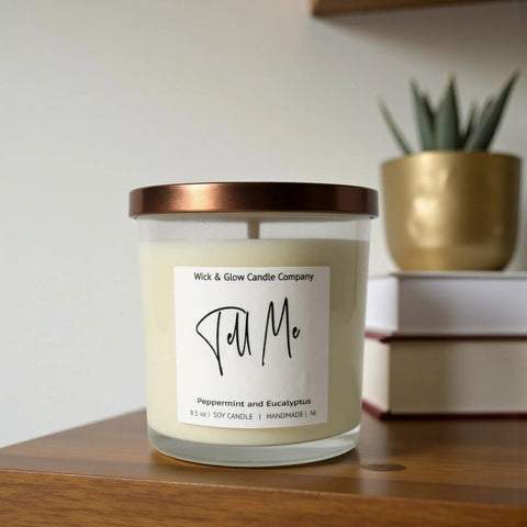 Hand-Poured Soy Candle 8.5 oz – Peppermint Eucalyptus Scent – Clean Burning | Made in USA Wick and Glow Candle Company™  Candles