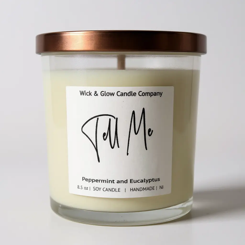 Hand-Poured Soy Candle 8.5 oz – Peppermint Eucalyptus Scent – Clean Burning | Made in USA Wick and Glow Candle Company™  Candles