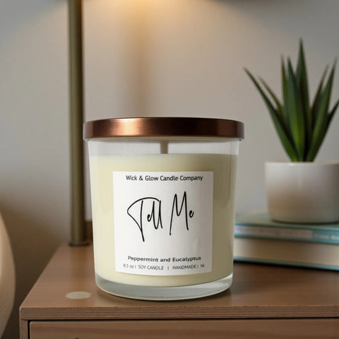 Hand-Poured Soy Candle 8.5 oz – Peppermint Eucalyptus Scent – Clean Burning | Made in USA Wick and Glow Candle Company™  Candles