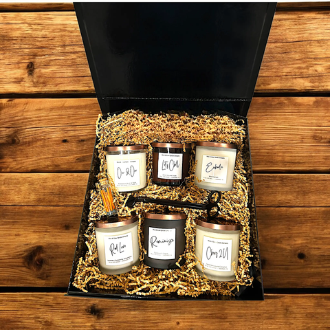 Hand-Poured Soy Wax Candle Gift Set 8.5 oz Six Scents – Luxury Home Fragrances Box | Made in USA Wick and Glow Candle Company™  Candles