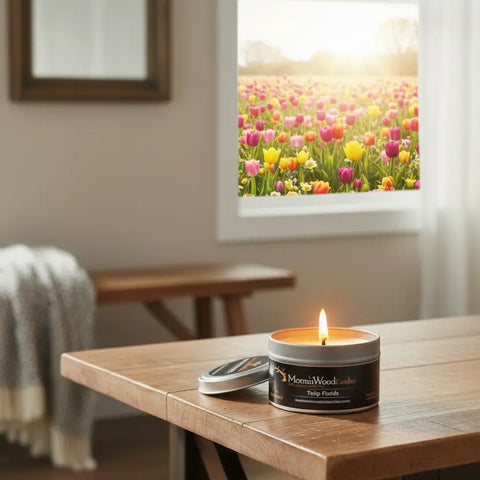 Hand-Poured Tulip Fields Soy Candle 7 Oz – Eco-Friendly Cotton Wick Home Fragrance | Made in USA MorninWood Candles  Candles