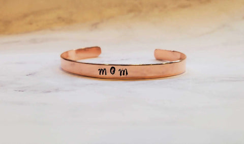 Hand-Stamped Mom Copper Cuff Bracelet – Adjustable 16-Gauge Bangle | Made in USA Alexa Martha Designs  Bangles /Bracelets