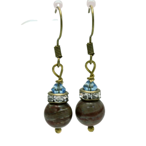 Handcrafted 1.5 Inch Round Turquoise and Brown Gemstone Drop Earrings – Sterling Silver or Brass Ear Wires | Made in USA Michelle Marie Boutique  Earrings