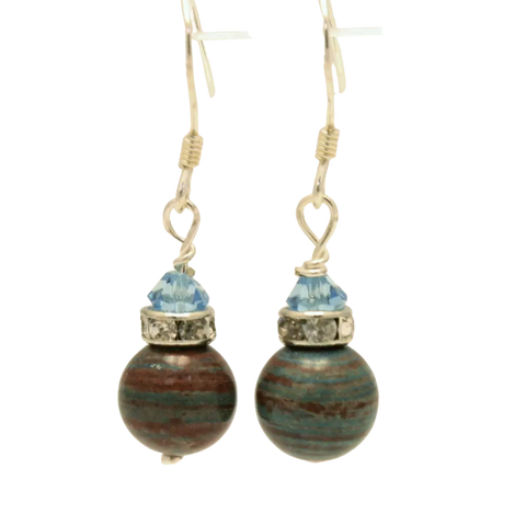 Handcrafted 1.5 Inch Round Turquoise and Brown Gemstone Drop Earrings – Sterling Silver or Brass Ear Wires | Made in USA Michelle Marie Boutique  Earrings