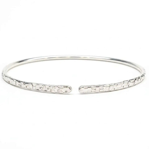 Handcrafted 10 Gauge Sterling Silver Hammered Open Bangle Bracelet – Adjustable | Made in USA Alexa Martha Designs  Bangle