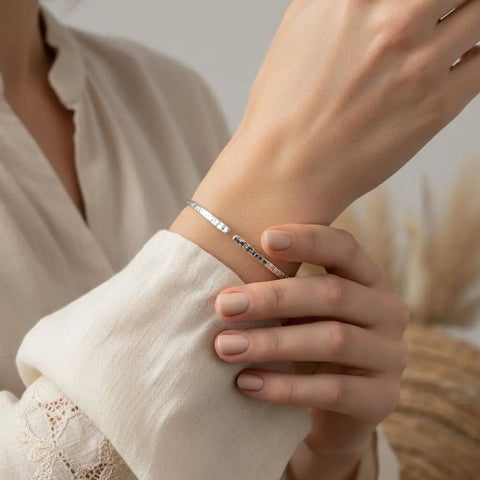Handcrafted 10 Gauge Sterling Silver Hammered Open Bangle Bracelet – Adjustable | Made in USA Alexa Martha Designs  Bangle