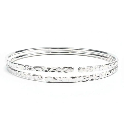Handcrafted 10 Gauge Sterling Silver Hammered Open Bangle Bracelet – Adjustable | Made in USA Alexa Martha Designs  Bangle