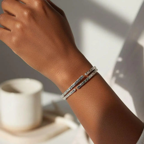 Handcrafted 10 Gauge Sterling Silver Hammered Open Bangle Bracelet – Adjustable | Made in USA Alexa Martha Designs  Bangle
