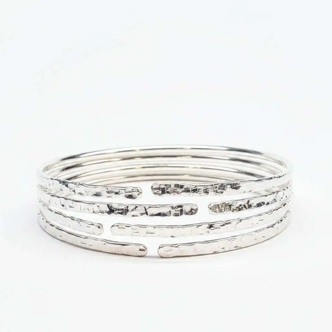 Handcrafted 10 Gauge Sterling Silver Hammered Open Bangle Bracelet – Adjustable | Made in USA Alexa Martha Designs  Bangle