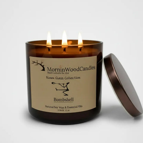Handcrafted 17 oz Soy Wax 3-Wick Candle – Bombshell Scented Glass Jar | Made in USA Home Fragrance MorninWood Candles  3 Wick Candle