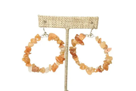 Handcrafted 2.5 Inch Large Gemstone Chip Hoop Earrings – Sterling Silver Accent | Made in USA Michelle Marie Boutique  Earrings