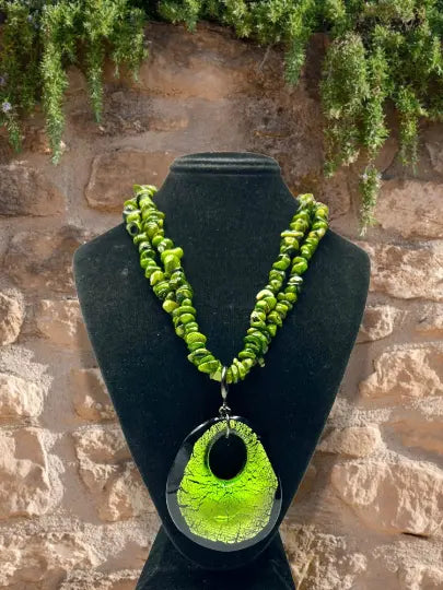Handcrafted 20 Inch Green Murano Glass Pendant Necklace – Double Jasper Strand | Made in USA by Michelle Marie Boutique Michelle Marie Boutique  Necklace