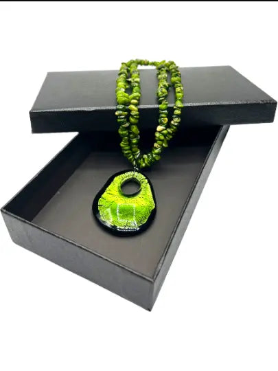 Handcrafted 20 Inch Green Murano Glass Pendant Necklace – Double Jasper Strand | Made in USA by Michelle Marie Boutique Michelle Marie Boutique  Necklace
