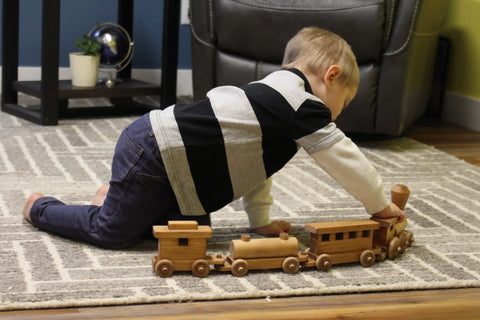 Handcrafted 24 Inch Wooden Toy Train Set – Solid Pine Kids Play Train with Rolling Wheels | Made in USA Amish Toy Box  Wooden Toys,Trains, Trucks and Things