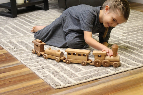 Handcrafted 24 Inch Wooden Toy Train Set – Solid Pine Kids Play Train with Rolling Wheels | Made in USA Amish Toy Box  Wooden Toys,Trains, Trucks and Things