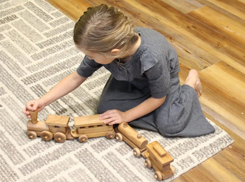 Handcrafted 24 Inch Wooden Toy Train Set – Solid Pine Kids Play Train with Rolling Wheels | Made in USA Amish Toy Box  Wooden Toys,Trains, Trucks and Things