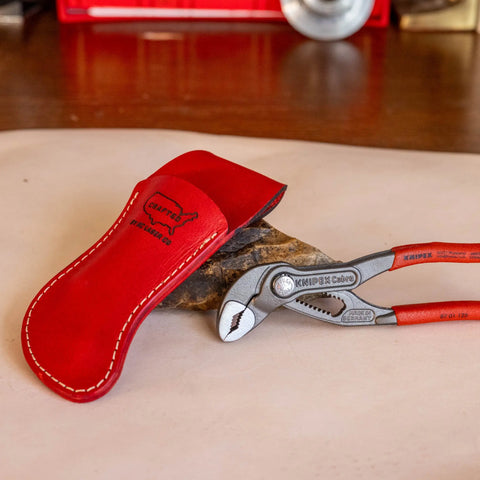 Handcrafted 5 Inch Red Leather Tool Holster – Durable Knipex Pliers Sheath | Made in USA KC Laser Co 