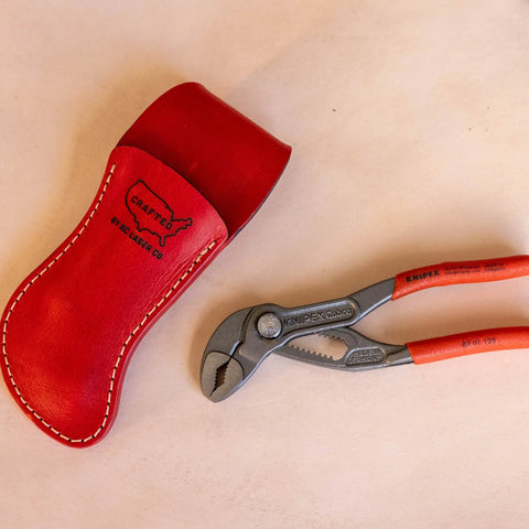 Handcrafted 5 Inch Red Leather Tool Holster – Durable Knipex Pliers Sheath | Made in USA KC Laser Co 