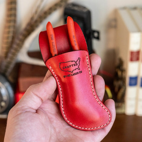 Handcrafted 5 Inch Red Leather Tool Holster – Durable Knipex Pliers Sheath | Made in USA KC Laser Co 