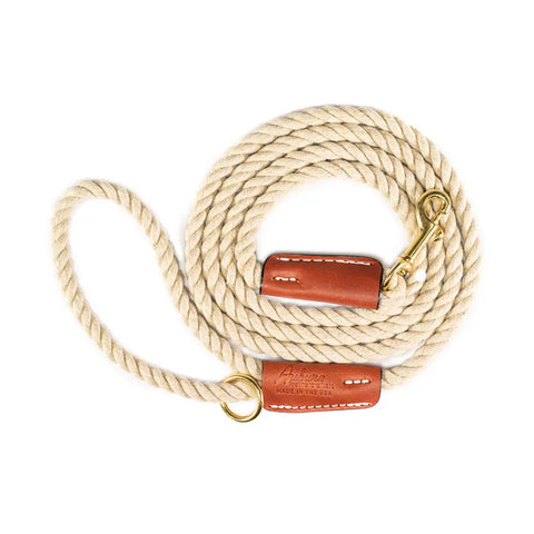 Handcrafted 6 Ft Cotton Rope Dog Leash – Soft Durable Natural Fiber with Leather Accents | Made in USA Auburn Leathercrafters  item