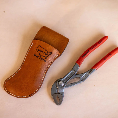 Handcrafted 6 Inch Leather Tool Holster – Veg-Tanned Pliers Sheath with Durable Cowhide | Made in USA KC Laser Co 