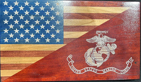 Handcrafted 6.25 Inch Wooden Marine Corps Desktop Flag – Laser Engraved Military Decor | Made in USA American Grains LLC 