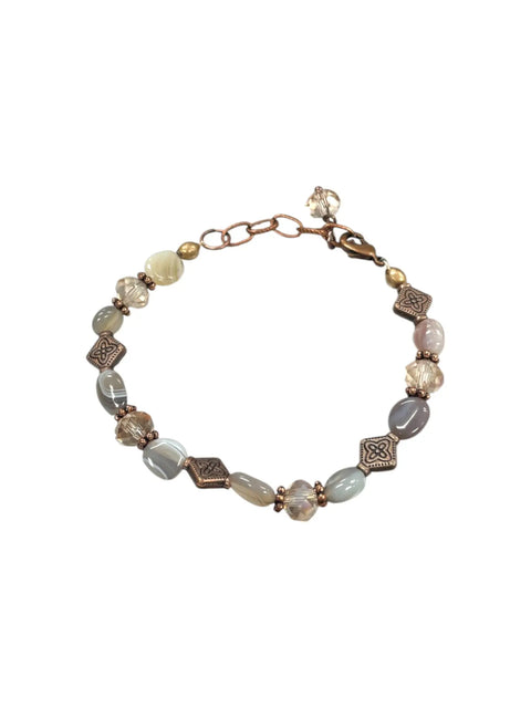 Handcrafted 6.5 Inch Botswana Agate and Crystal Beaded Bracelet with Copper Accents – Adjustable 2 Inch Extender | Made in USA Michelle Marie Boutique  Bracelets