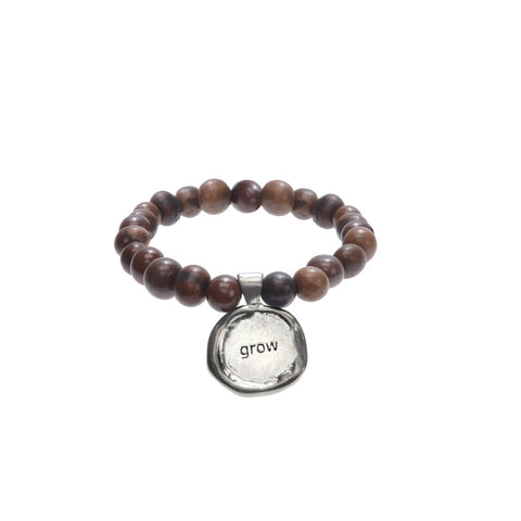 Handcrafted Acai Seed Bracelet With Inspirational Pewter Wax Seal Charm – Earth Tone Beads | Made in USA Whitney Howard Designs  Wax Seals Acai Seeds of Life