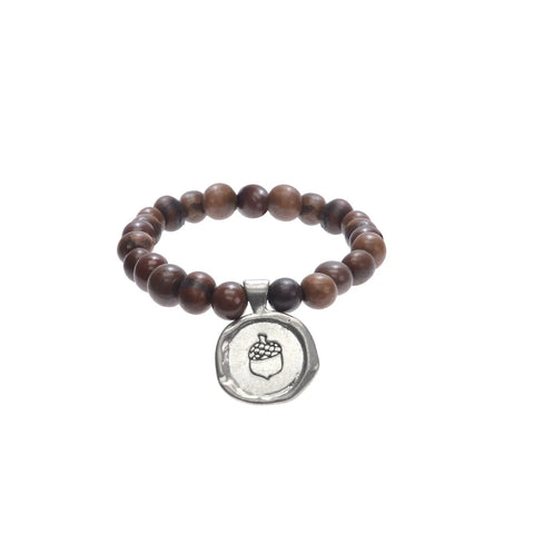 Handcrafted Acai Seed Bracelet With Inspirational Pewter Wax Seal Charm – Earth Tone Beads | Made in USA Whitney Howard Designs  Wax Seals Acai Seeds of Life