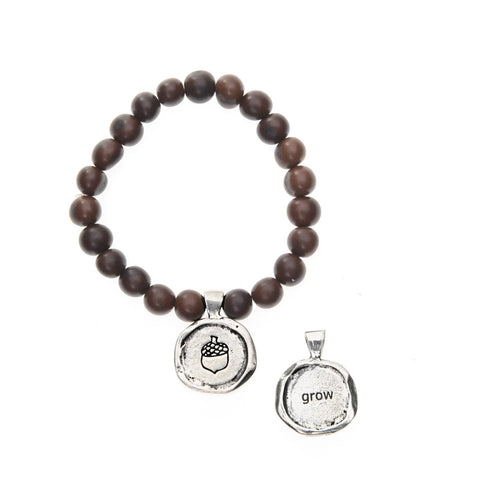 Handcrafted Acai Seed Bracelet With Inspirational Pewter Wax Seal Charm – Earth Tone Beads | Made in USA Whitney Howard Designs  Wax Seals Acai Seeds of Life