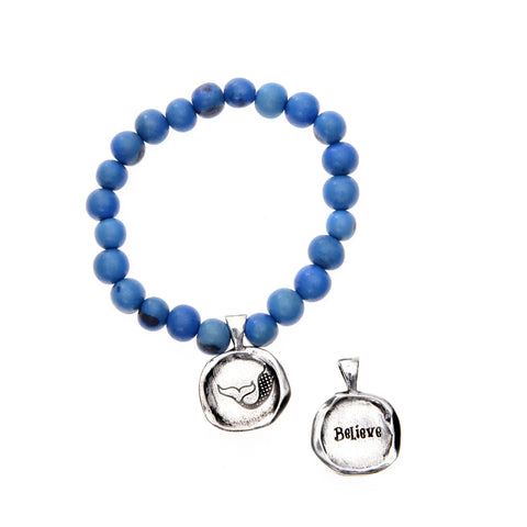 Handcrafted Acai Seed Bracelet With Pewter Wax Seal Charm – Denim Blue Beads | Made in USA Whitney Howard Designs  Wax Seals Acai Seeds of Life