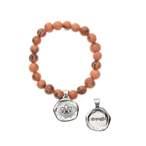 Handcrafted Acai Seed Bracelet With Tiger Tangerine Beads And Wax Seal Charm – Ethical Jewelry | Made in USA Whitney Howard Designs  Wax Seals Acai Seeds of Life
