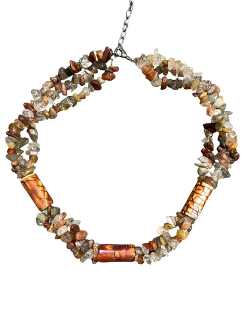 Handcrafted Agate And Carnelian Chip Necklace – Multiple Strand Adjustable Design | Made In USA Michelle Marie Boutique  Necklaces