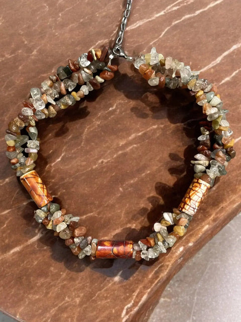 Handcrafted Agate And Carnelian Chip Necklace – Multiple Strand Adjustable Design | Made In USA Michelle Marie Boutique  Necklaces